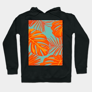 Orange and Turquoise Tropical Leaves Hoodie